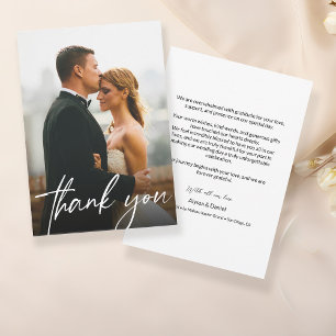 Modern Script Simple Photo Wedding Thank You Card