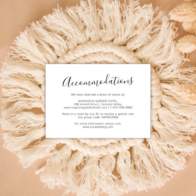 Modern Script Simple Wedding Hotel Accommodations Enclosure Card (Creator Uploaded)