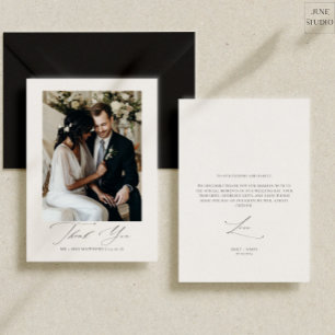 Modern Script Simple Wedding Photo Flat Thank You Card