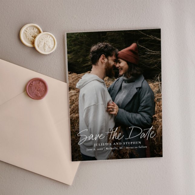 Modern Script Simple Wedding Photo Save the Date Acrylic Invitations (Modern script acrylic photo wedding save the date.)
