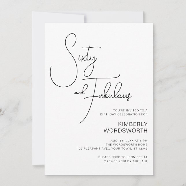 Modern Script Sixty and Fabulous 60th Birthday Invitation (Front)