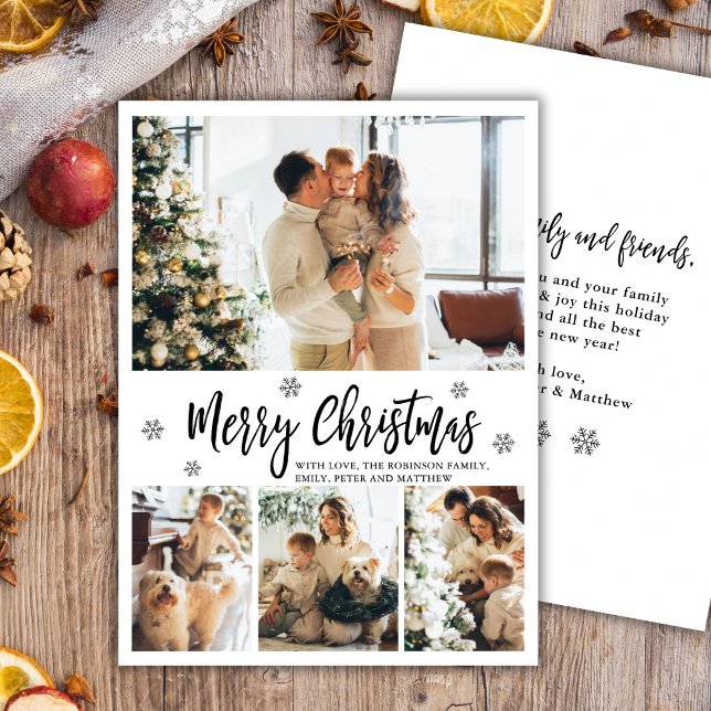 Modern Script Snowflake 4 Photo Collage Christmas  Holiday Card (Creator Uploaded)