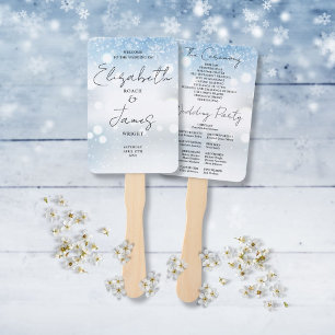 Modern Script Snowflakes Winter Wedding Program Hand Fan