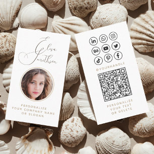  Modern Script Social Media QR Code Add Your Photo Business Card