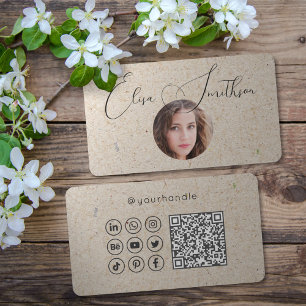  Modern Script Social Media QR Code Add Your Photo Business Card