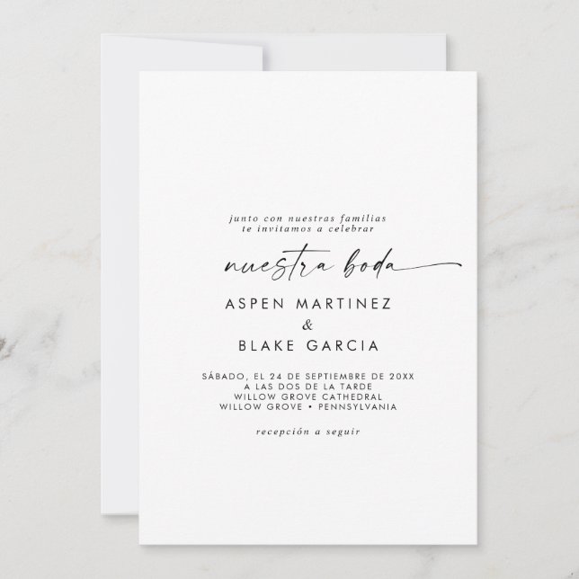 Modern Script Spanish Nuestra Boda Invitation (Front)