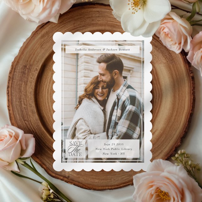 Modern Script Stamp Wedding Two Sided Photo Save The Date (Creator Uploaded)