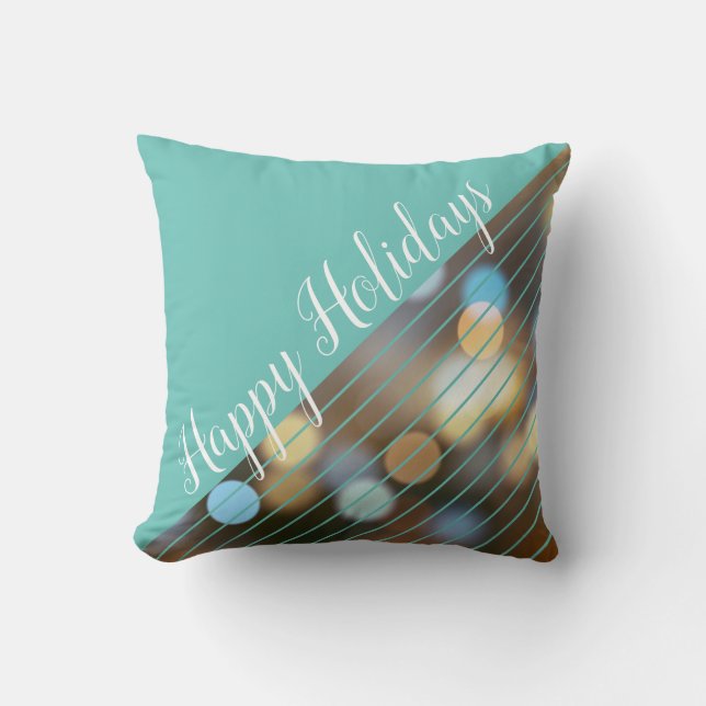 Modern Script Stripes Bokeh Christmas Holiday Cushion (Front)