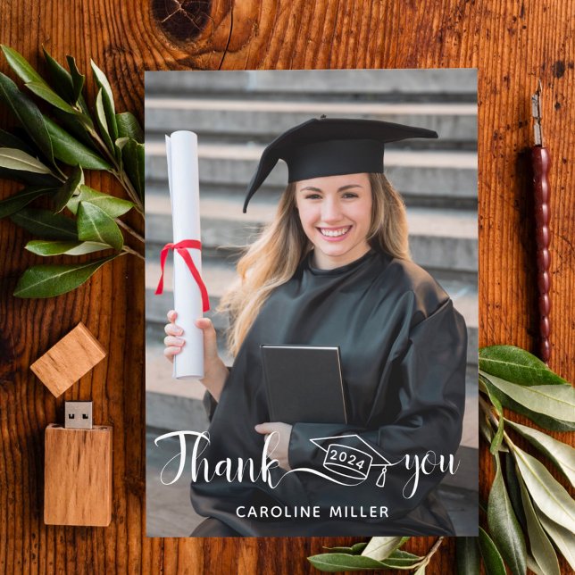 Modern Script Stylish Graduation Thank You Card (.)