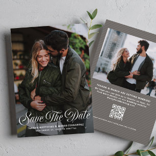 Modern script stylish simple two photo wedding save the date