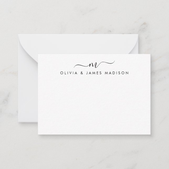 Modern Script Swash Monogram Couple Stationery Card (Front)