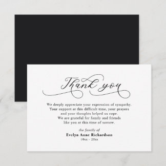 Modern Script Sympathy Acknowledgement Thank You Card