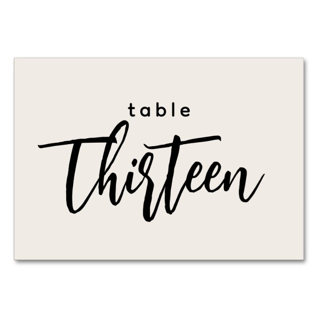 Modern Script Table 13 Thirteen Off-White Wedding Number (Front)