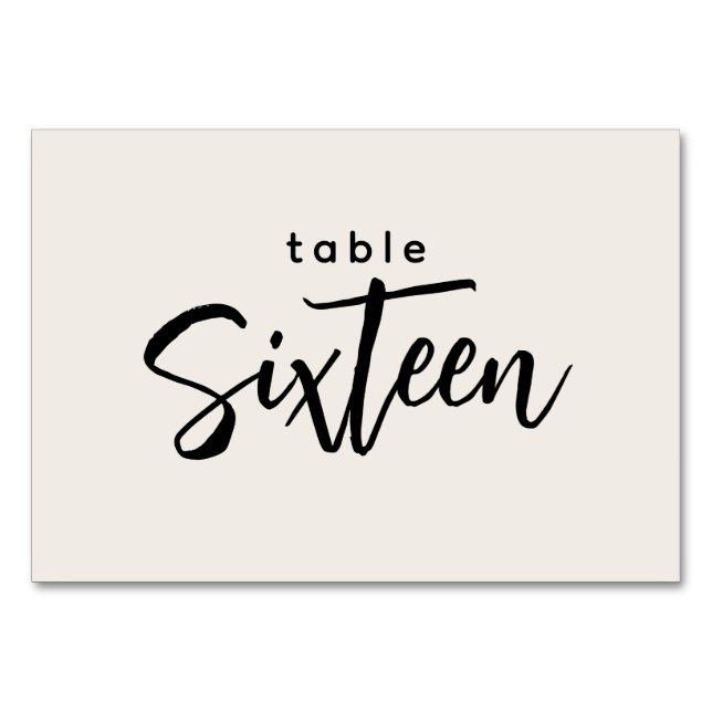 Modern Script Table 16 Sixteen Off-White Wedding Number (Front)