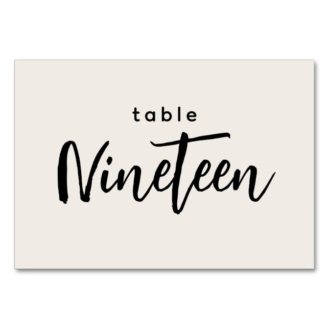 Modern Script Table 19 Nineteen Off-White Wedding Number (Front)