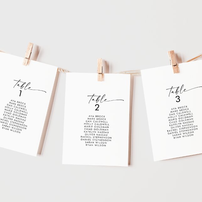 Modern Script Table Number Seating Chart Cards (Creator Uploaded)