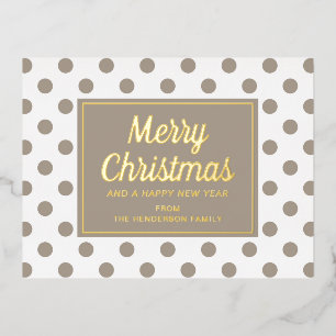 Modern Script Taupe Merry Christmas Gold Foil Holiday Postcard