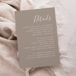Modern Script Taupe Wedding Details Enclosure Card