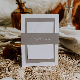 Modern Script Taupe Wedding Invitation Belly Band