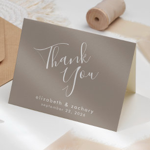 Modern Script Taupe Wedding Thank You Card