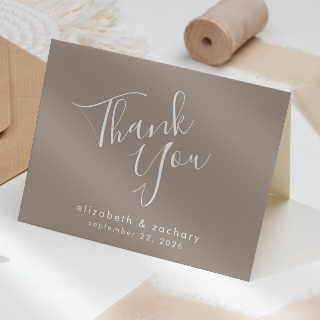 Modern Script Taupe Wedding Thank You Card (Creator Uploaded)