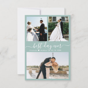 Modern Script Teal 3 Photo Collage Wedding Thank You Card