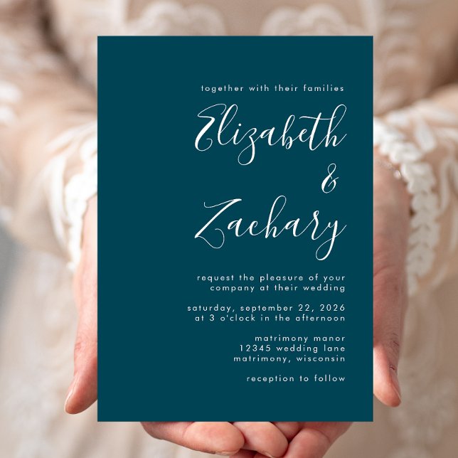 Modern Script Teal Blue Wedding Invitation (Creator Uploaded)