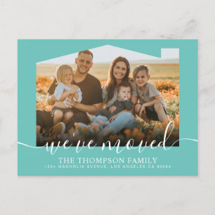 Modern Script Teal Green We've Moved Photo Moving Announcement Postcard