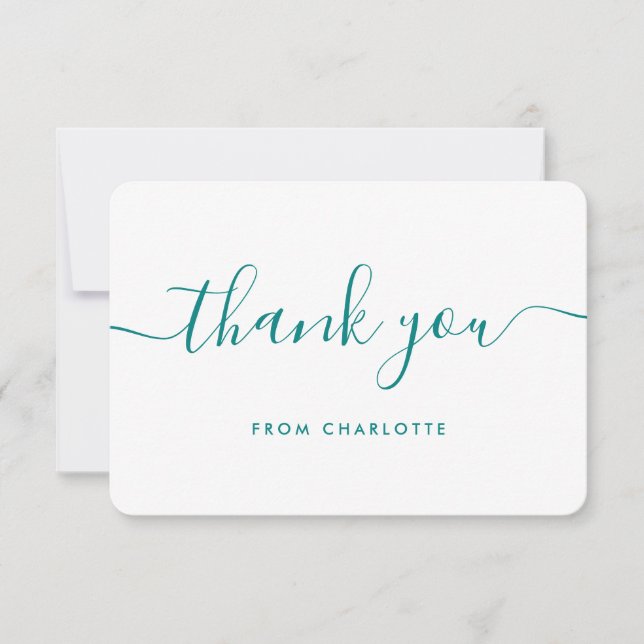 Modern Script Teal Wedding Shower Birthday Thank You Card (Front)