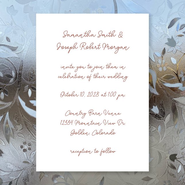 Modern Script Terra Cotta and White Wedding Invitation (Creator Uploaded)