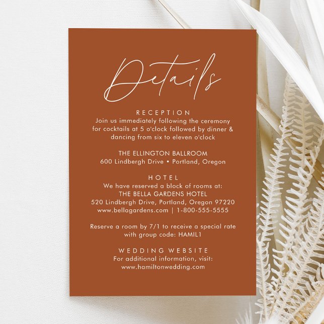 Modern Script Terracotta Wedding Details Enclosure Card (Creator Uploaded)