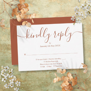 Modern Script Terracotta Wedding Meal Choice RSVP Card