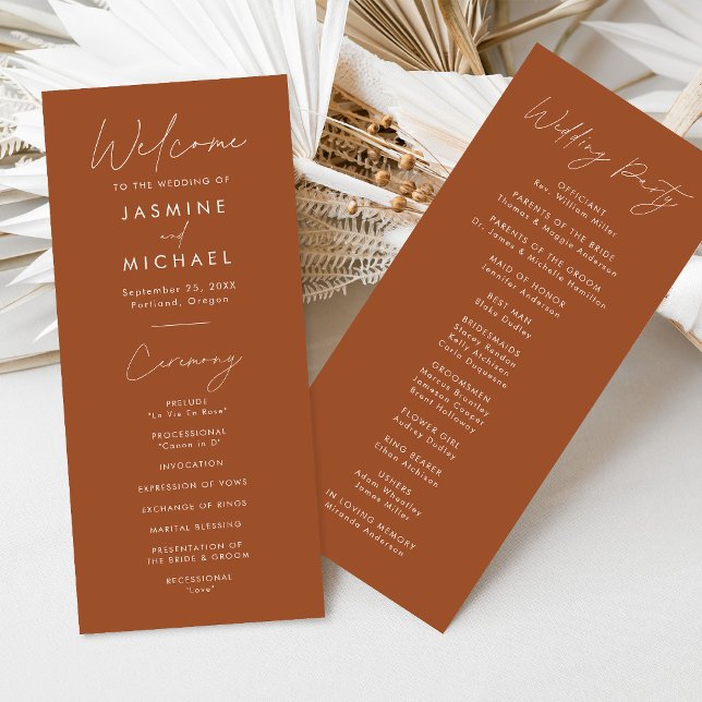 Modern Script Terracotta Wedding Program (Creator Uploaded)