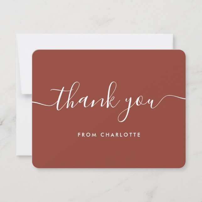 Modern Script Terracotta Wedding Shower Thank You Card (Front)