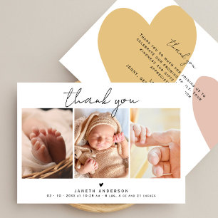 Modern Script Thank You 3 Photos Baby Shower  Card