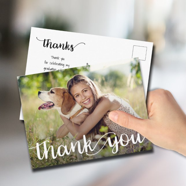 Modern Script Thank You Photo Graduation Postcard (Creator Uploaded)