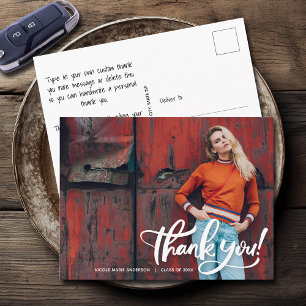 Modern Script Thank You Photo Graduation Postcard
