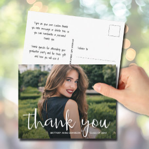 Modern Script Thank You Photo Graduation Postcard
