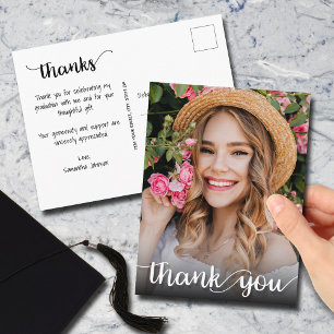 Modern Script Thank You Photo Graduation Postcard