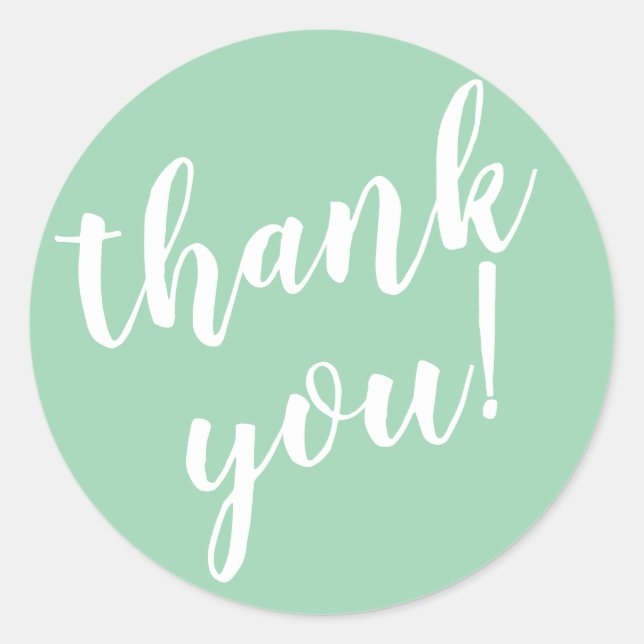 Modern Script Thank You Simple Blush Green Classic Round Sticker (Front)