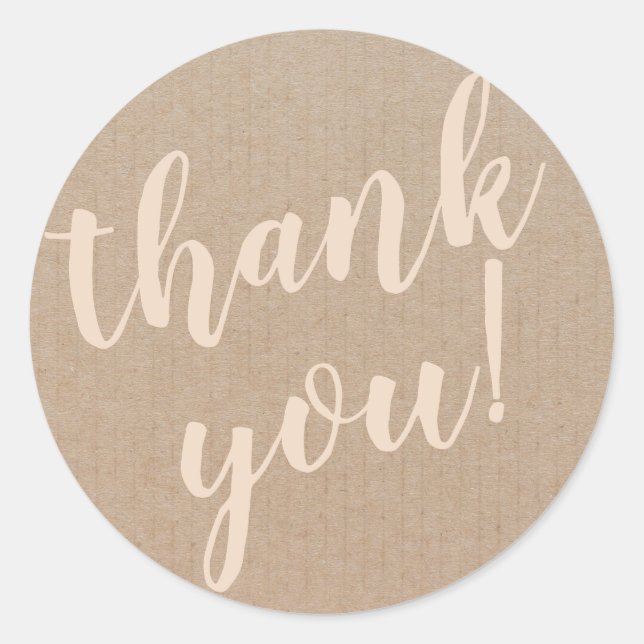 Modern Script Thank You Simple Cardboard Classic Round Sticker (Front)