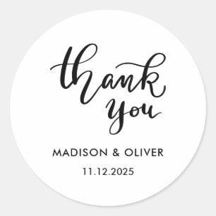 Modern Script Thank You Wedding Classic Round Sticker