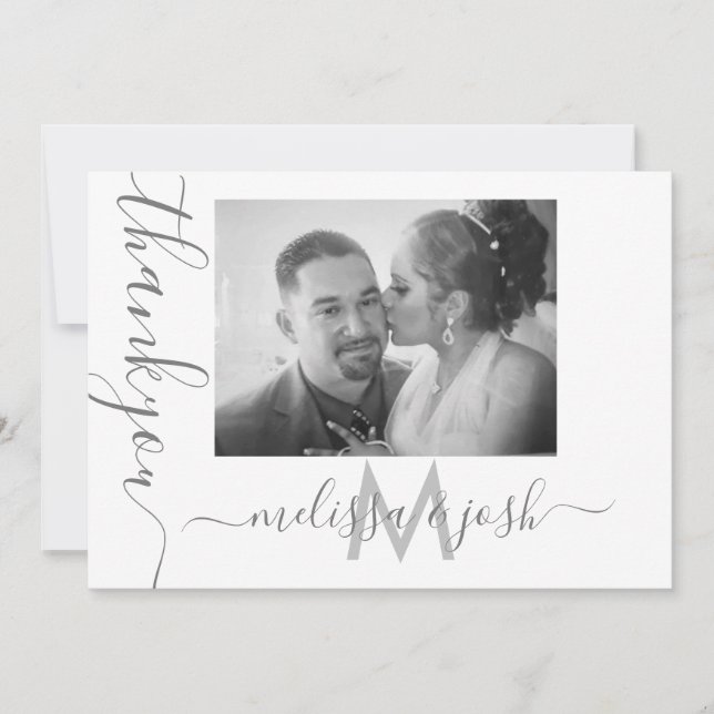 Modern Script Thank You Wedding Couples Photo Card (Front)