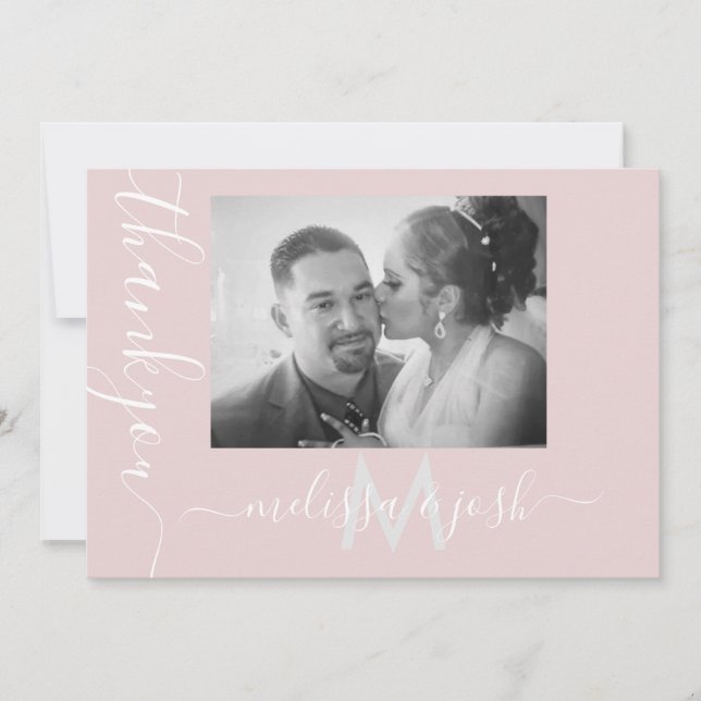 Modern Script Thank You Wedding Couples Photo Pink Invitation (Front)