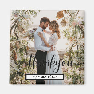 Modern Script Thank You Wedding Photo Favour Magnet