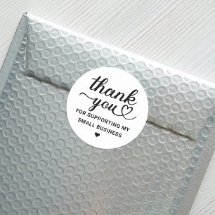 Modern Script Thanks Small Business Heart Classic Round Sticker