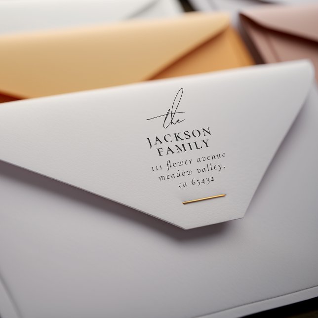 Modern Script "The" Family Name Return Address Rubber Stamp (Creator Uploaded)