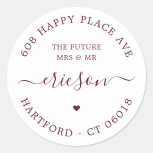 Modern Script The Future Return Address Wedding Classic Round Sticker