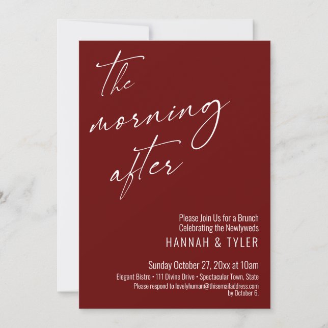 Modern Script The Morning After Brunch Burgundy Invitation (Front)