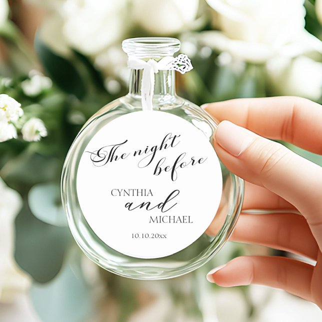 Modern Script 'the Night Before' Wedding Classic Round Sticker (Creator Uploaded)